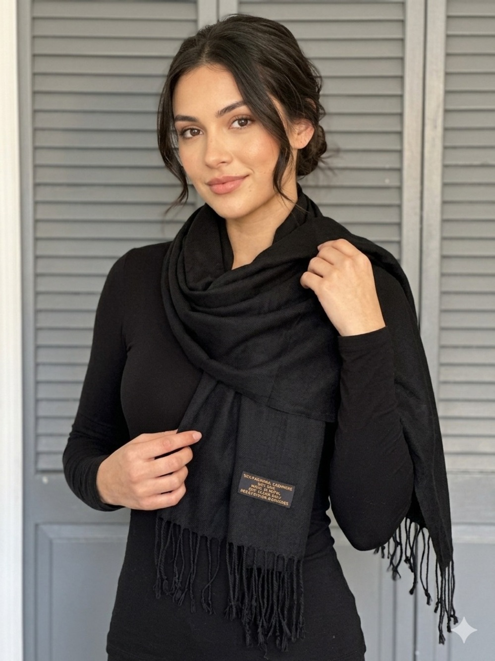 Luxury Pashmina Cashmere & Silk Blend Scarf Shawl - Made in Nepal - Solid Black